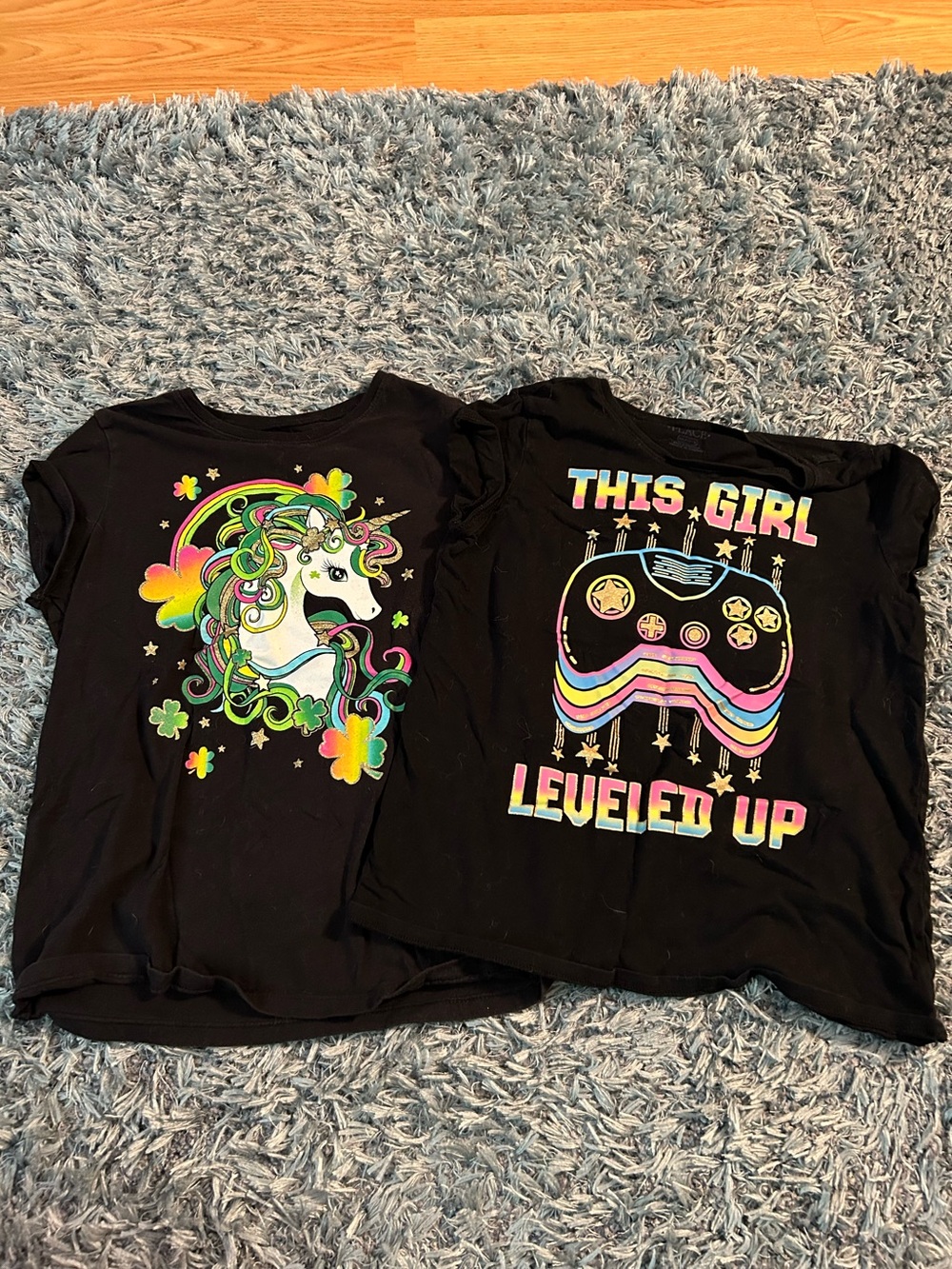 Place Black Girls Graphic T-Shirts with Neon Unicorn & Gamer Designs